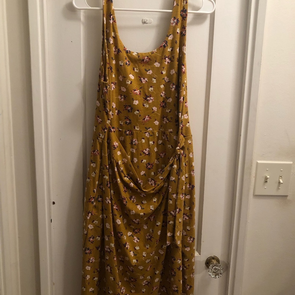 Pact Mustard Floral Scoop-Neck Midi Wrap Dress